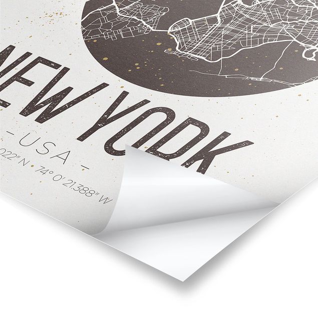 Cuadros en blanco y negro New York City Map - Retro