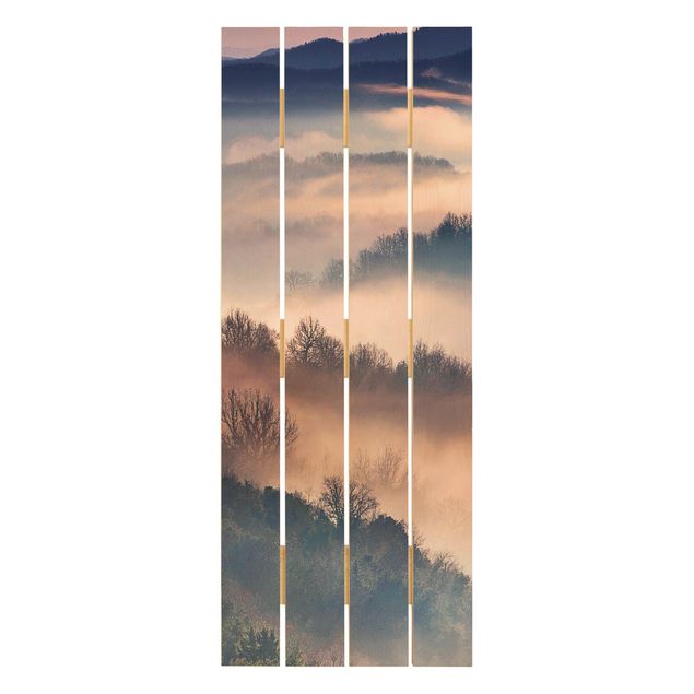 cuadros de madera decorativos Fog At Sunset