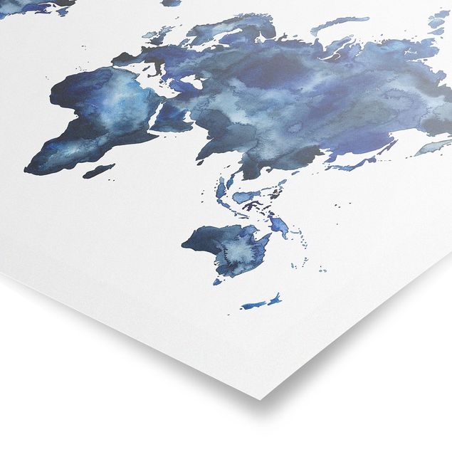 Cuadros en tonos azules Water World Map Light
