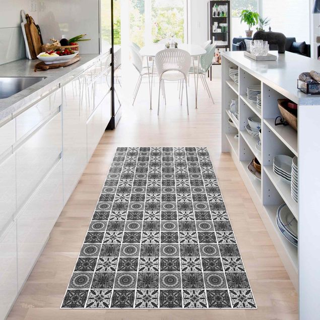 Pasilleros alfombras Oriental Mandala Pattern Mix In Black With Glitter Look