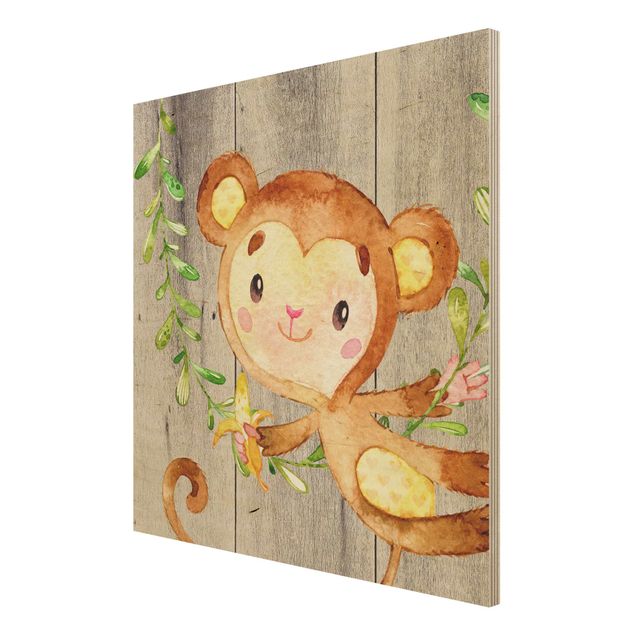Cuadros Watercolour Monkey On Wood
