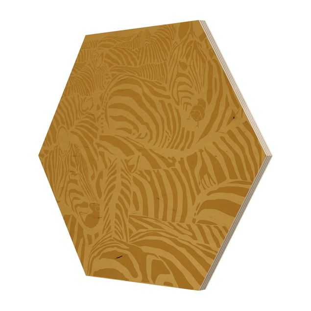 Hexagon Bild Holz - No.DS5 Zebrastreifen Beige