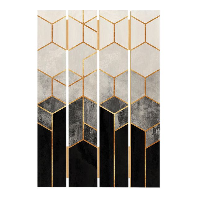 Cuadros de madera Golden Hexagons Black And White