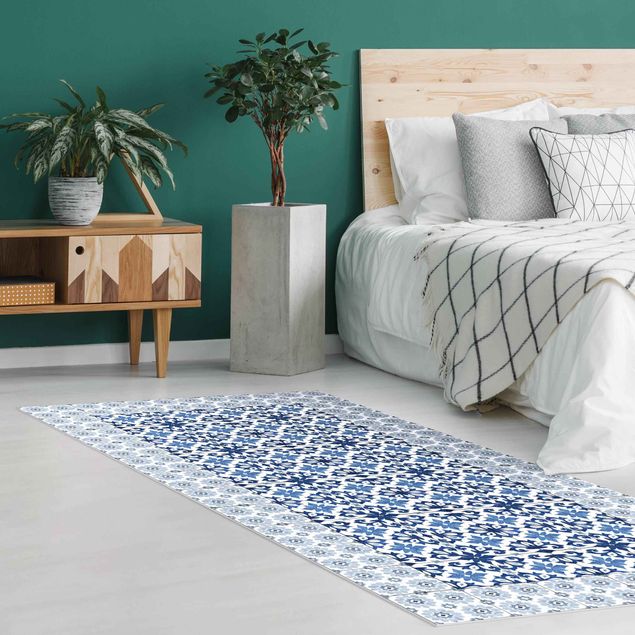 Pasilleros alfombras Moroccan Tiles Floral Blueprint With Tile Frame