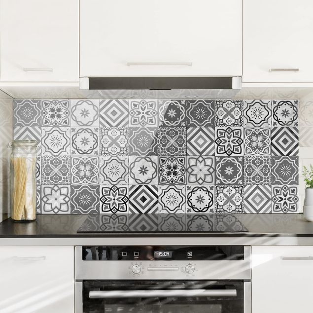 Decoración cocina Mediterranean Tile Pattern Grayscale
