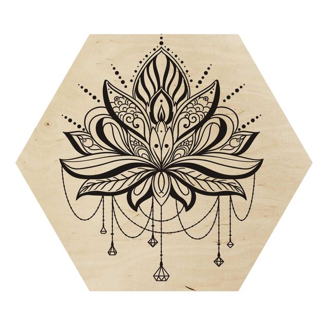 Hexagon Bild Holz - Lotus mit Ketten