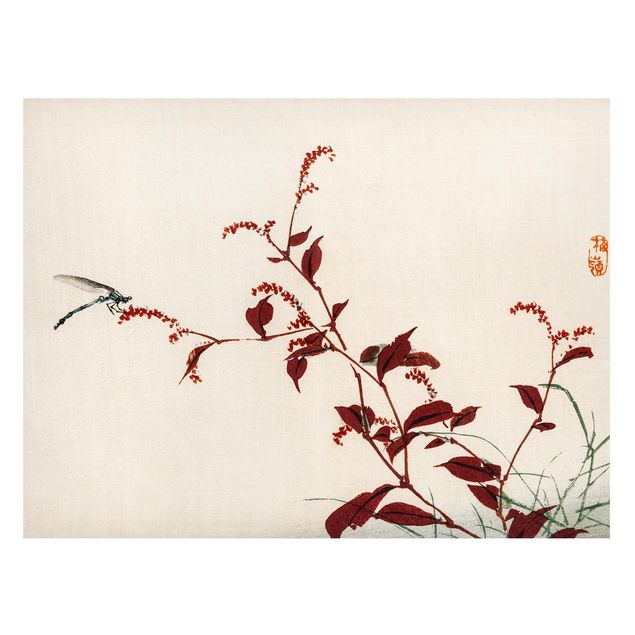 Tableros magnéticos flores Asian Vintage Drawing Red Branch With Dragonfly