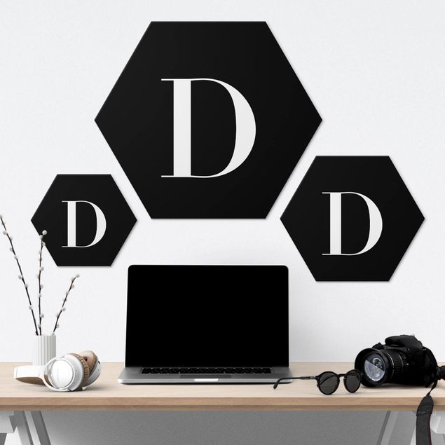 Hexagon Bild Alu-Dibond - Buchstabe Serif Schwarz D
