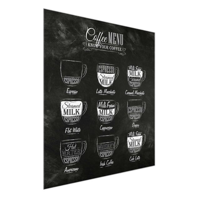 Cuadros de cristal frases Coffee Varieties Chalkboard
