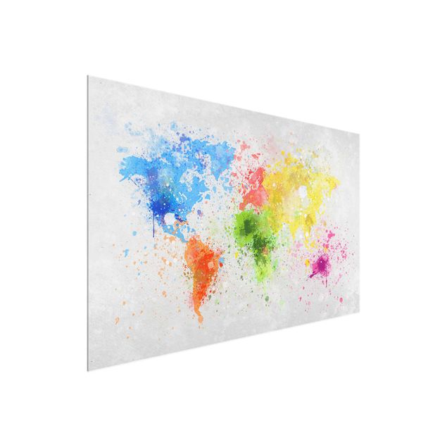 Cuadros de cristal mapamundi Colourful Splodges World Map