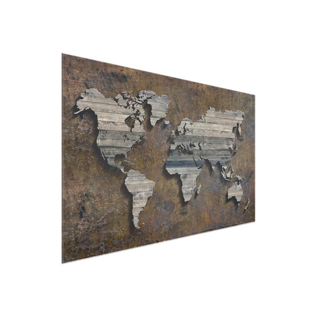 Cuadros de cristal mapamundi Wooden Grid World Map