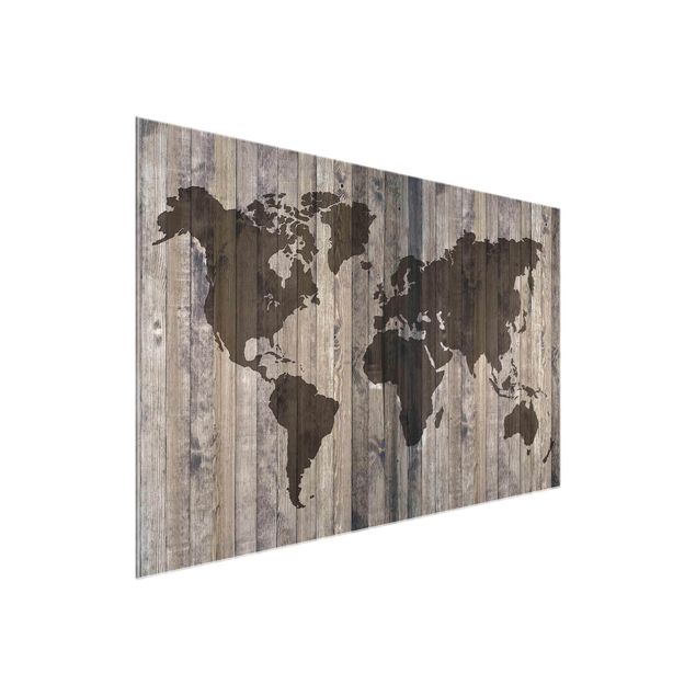 Cuadros de cristal mapamundi Wood World Map