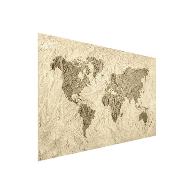 Cuadros de cristal mapamundi Paper World Map Beige Brown