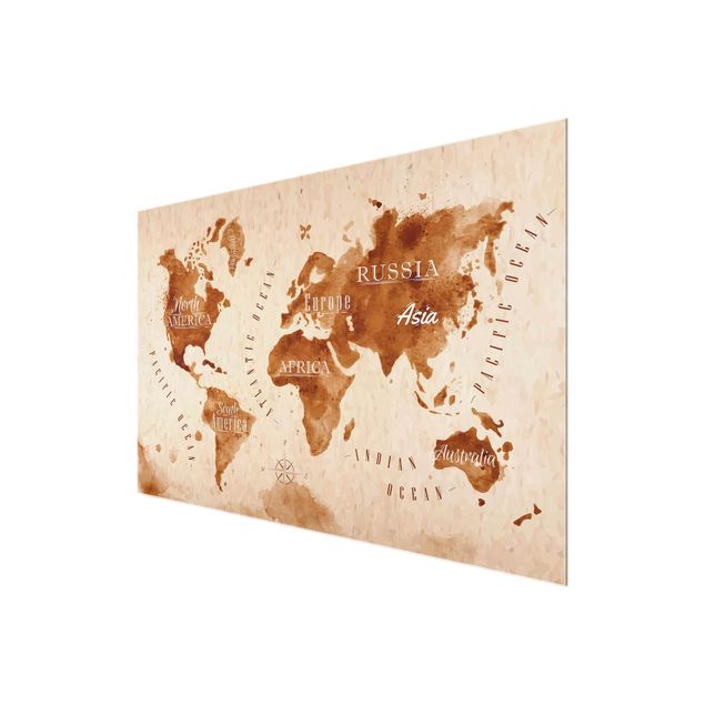 Cuadros marrón World Map Watercolour Beige Brown