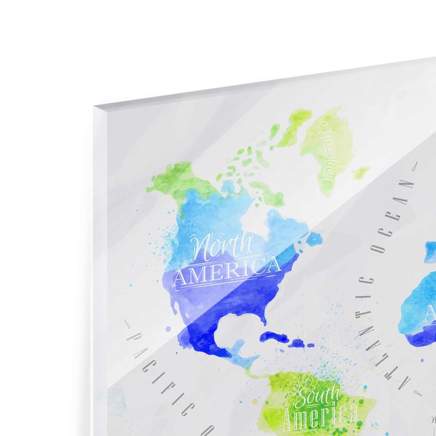 Tableros magnéticos de vidrio World Map Watercolour Blue Green