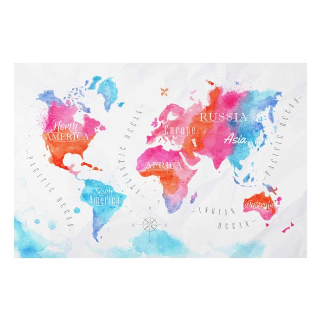 Cuadros azules World Map Watercolour Red Blue
