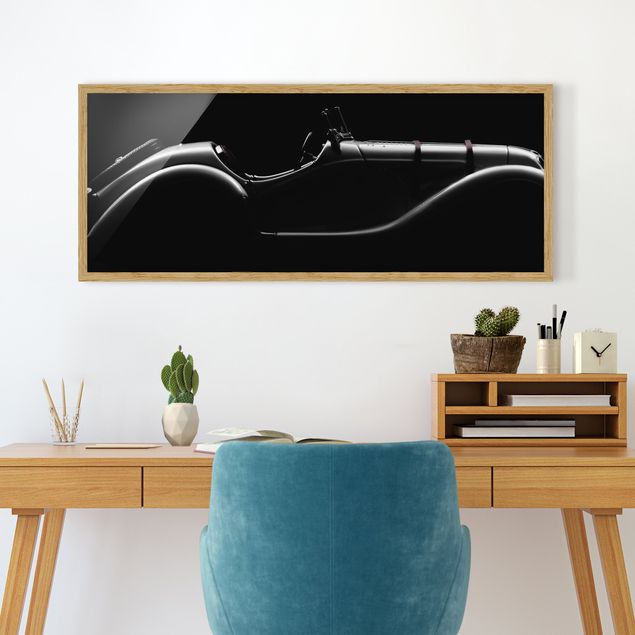 Pósters enmarcados en blanco y negro Vintage Car Silhouette