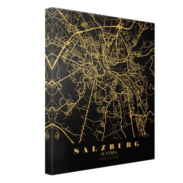 Cuadros en lienzo Salzburg City Map - Classic Black