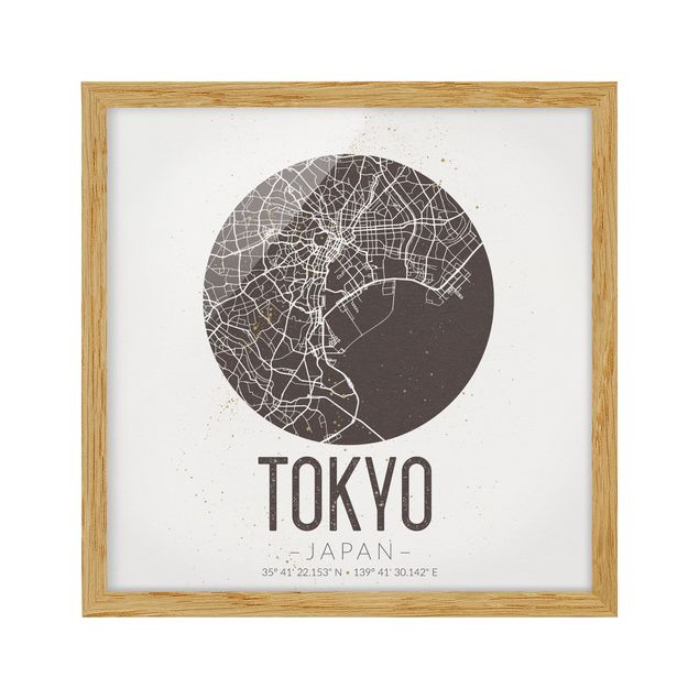 Pósters enmarcados de mapamundi Tokyo City Map - Retro