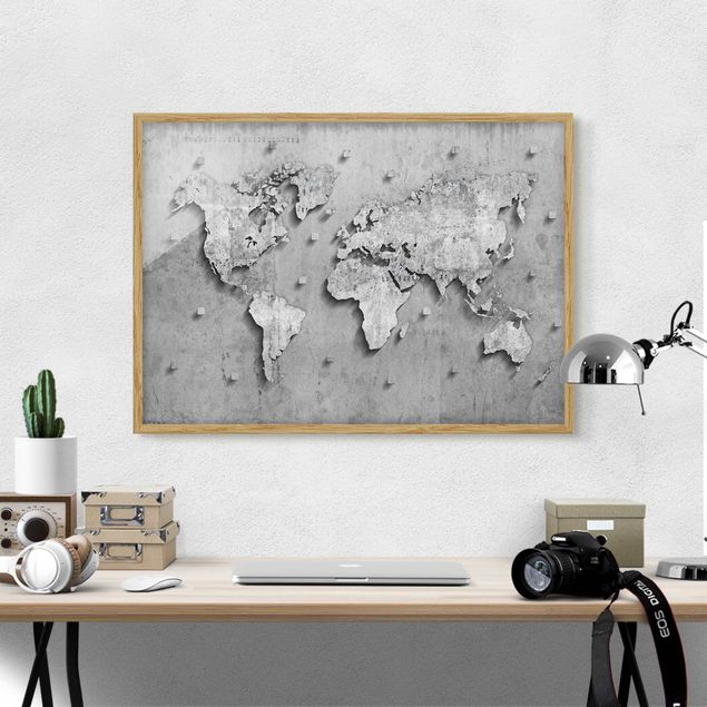 Pósters enmarcados de mapamundi Concrete World Map