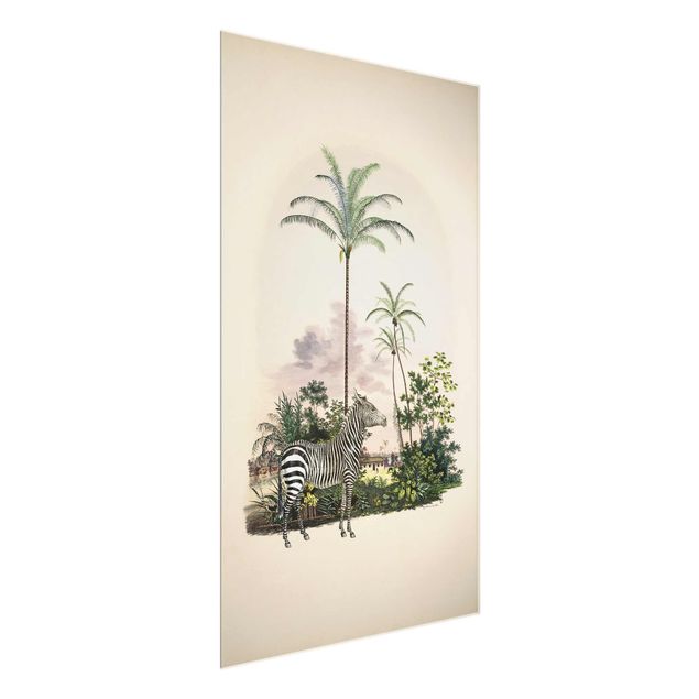 Cuadros de cristal paisajes Zebra Front Of Palm Trees Illustration