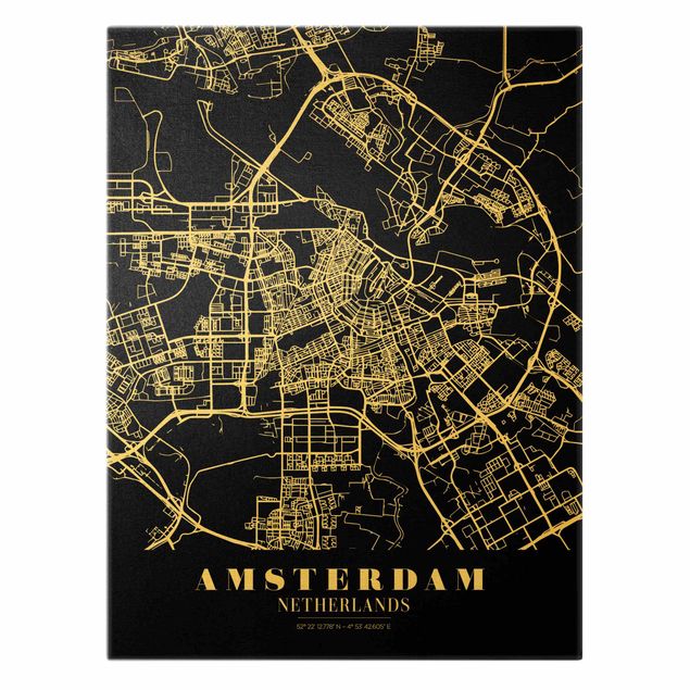 Lienzos decorativos Amsterdam City Map - Classic Black