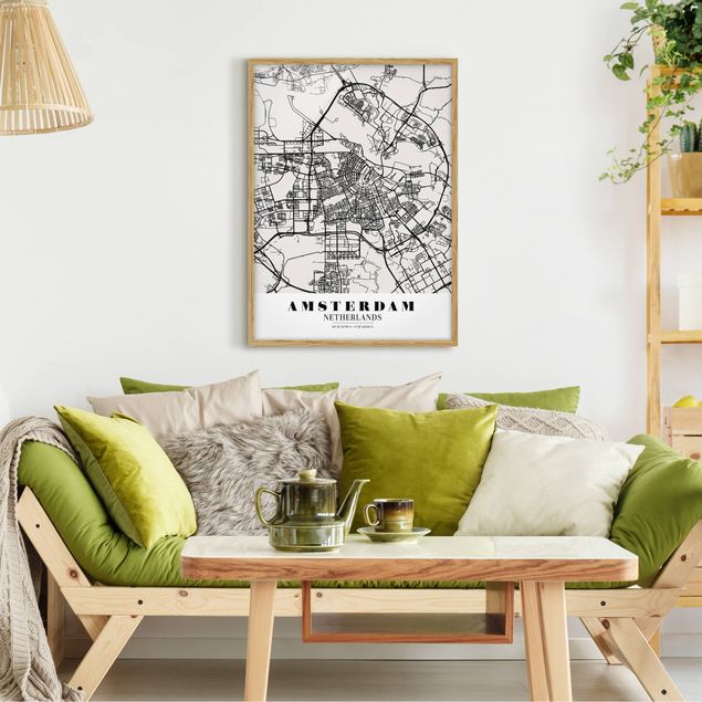 Pósters enmarcados de mapamundi Amsterdam City Map - Classic