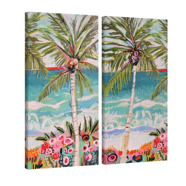 Cuadros naturaleza Palm Tree With Pink Flowers Set I