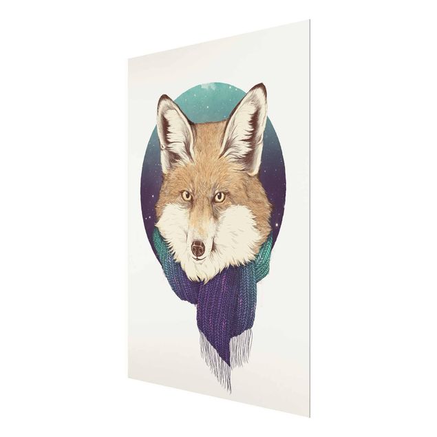 Cuadros en tonos beige y marrón Illustration Fox Moon Purple Turquoise