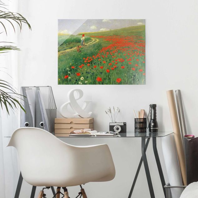 Cuadros de cristal amapolas Pál Szinyei-Merse - Summer Landscape With A Blossoming Poppy