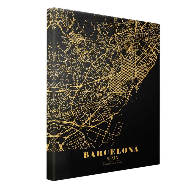 Lienzos Barcelona City Map - Classic Black