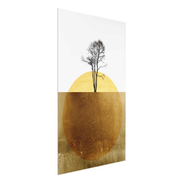 Cuadros de cristal paisajes Golden Sun With Tree