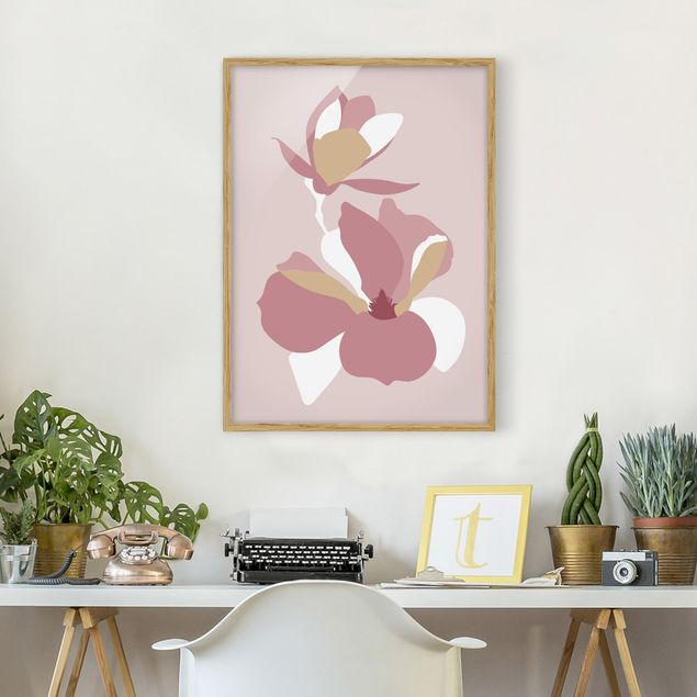 Pósters enmarcados de cuadros famosos Line Art Flowers Pastel Pink