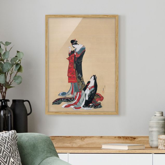 Pósters enmarcados de cuadros famosos Katsushika Hokusai - Two Courtesans