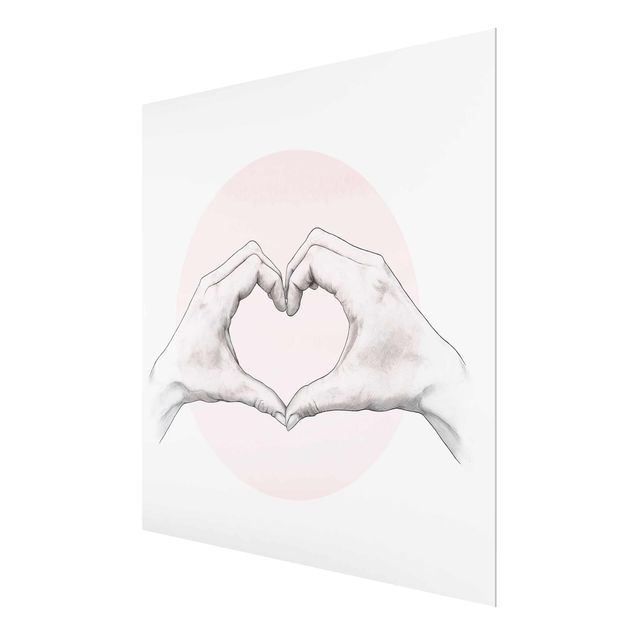 Cuadro naranja Illustration Heart Hands Circle Pink White