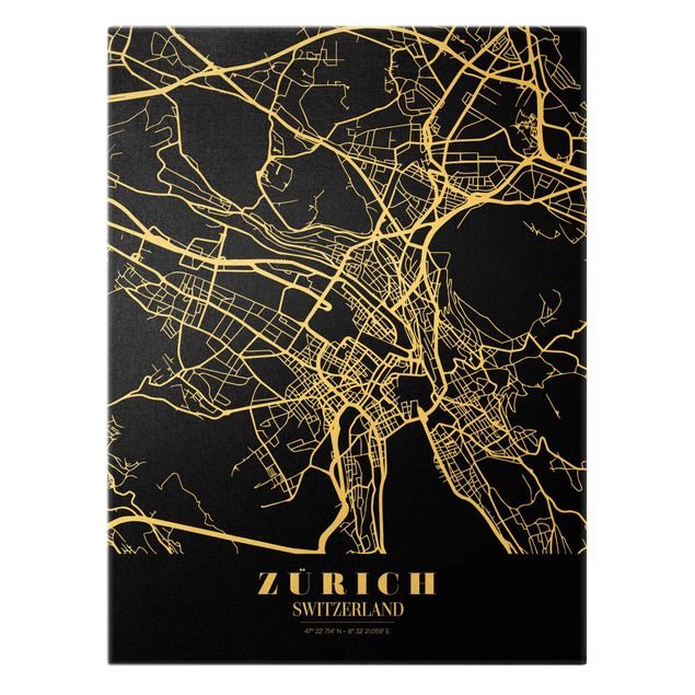 Cuadros Zurich City Map - Classic Black