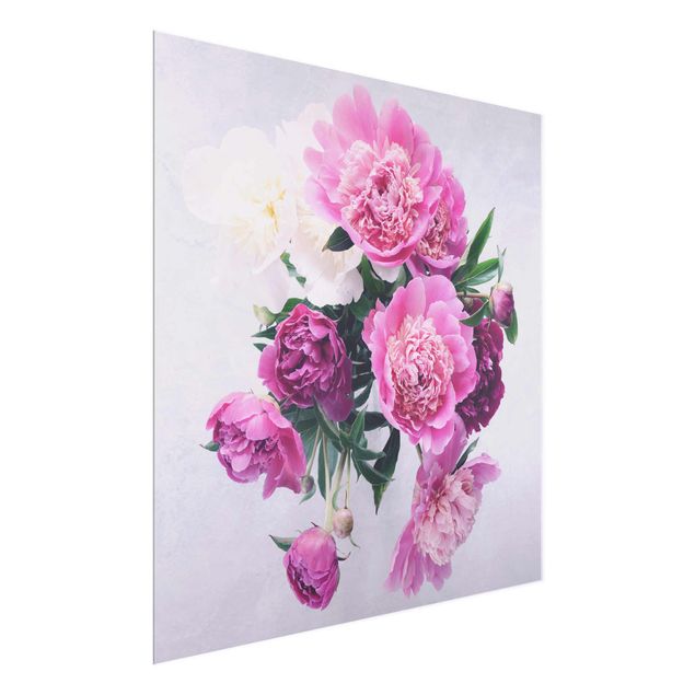 Cuadros de cristal flores Peonies Shabby Pink White