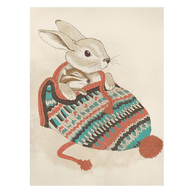 Lienzos animal Illustration Cuddly Santander Rabbit In Hat