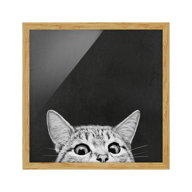 Pósters enmarcados en blanco y negro Illustration Cat Black And White Drawing