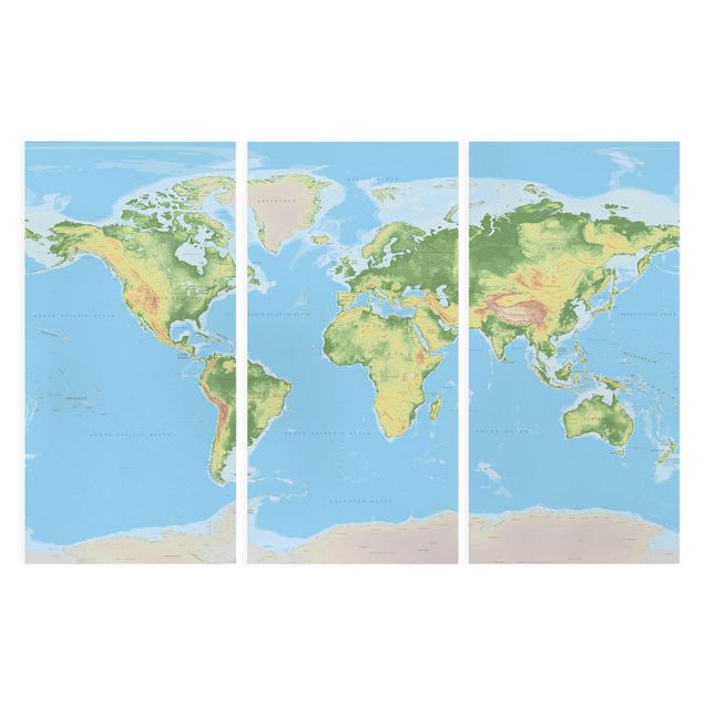 Cuadros azules Physical World Map