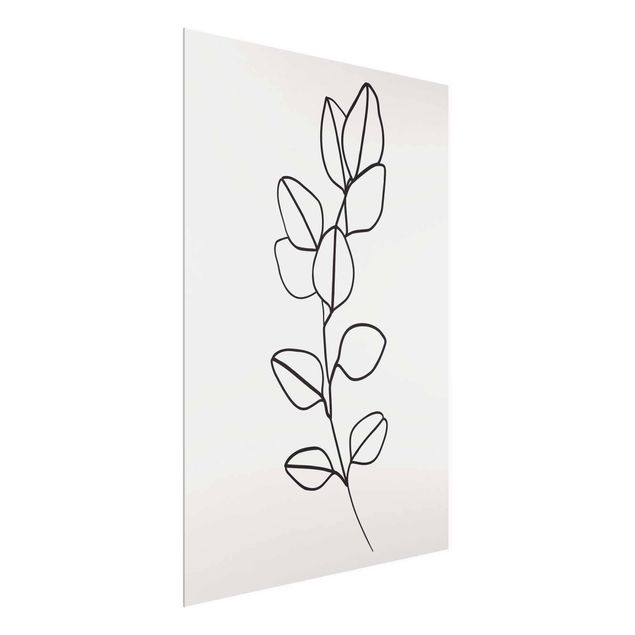 Cuadros de cristal flores Line Art Branch Leaves Black And White