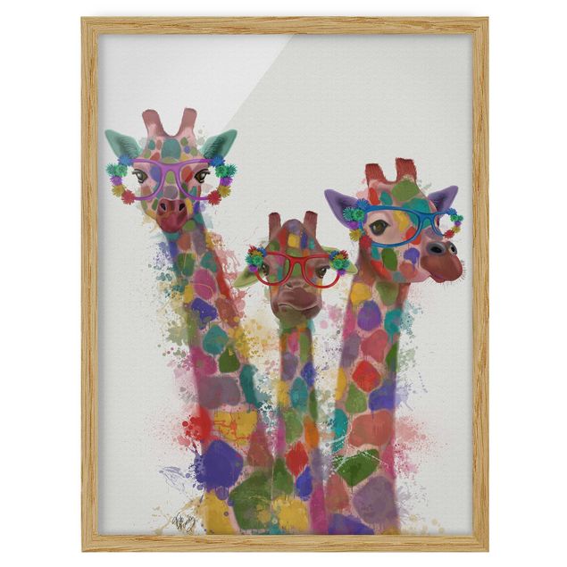 Cuadros decorativos modernos Rainbow Splash Giraffe Trio