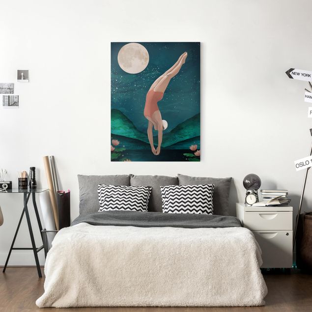 Lienzos de cuadros famosos Illustration Bather Woman Moon Painting
