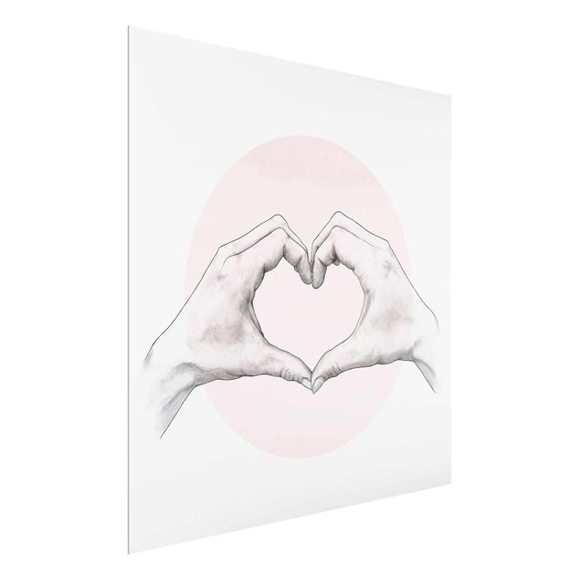Cuadros románticos para dormitorios Illustration Heart Hands Circle Pink White