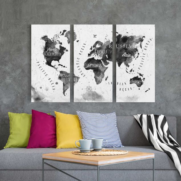 Lienzos en blanco y negro World Map Watercolour Black