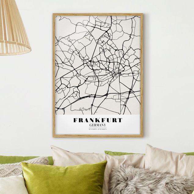 Pósters enmarcados en blanco y negro Frankfurt City City Map - Classical