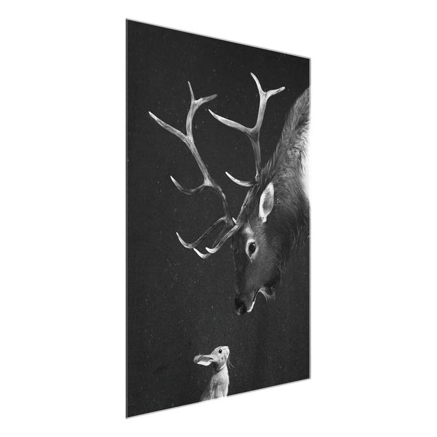Cuadro ciervos Illustration Deer And Rabbit Black And White Drawing