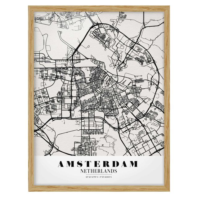 Pósters enmarcados con frases Amsterdam City Map - Classic