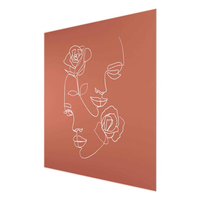 Cuadros de plantas Line Art Faces Women Roses Copper