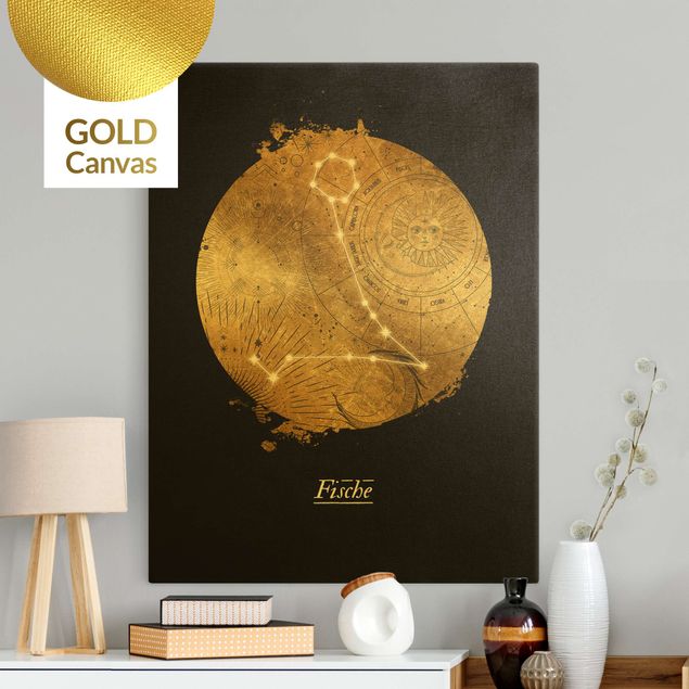 Lienzos dorados Zodiac Sign Pisces Gray Gold